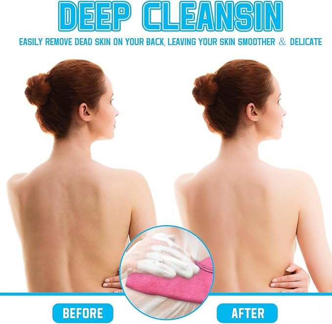 Tatuo 4 Pieces Korean Exfoliating Washcloth Body Back Scrubber Japanese Italy Exfoliating Cloth 35.5 Inch Long Bath Towel Washcloth Dead Skin Remover for Men Women(Multicolored)