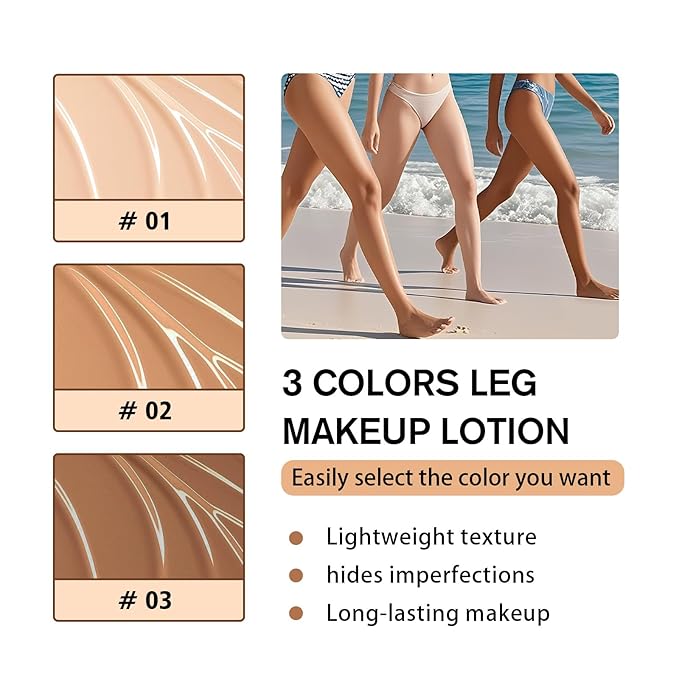 Legs Makeup Waterproof with Brush - Medium Body Concealer, Tattoo & Scar Cover Up, Long Lasting, Transfer Proof, Easy Application for Flawless Looking Legs, All Skin Tones (#1)
