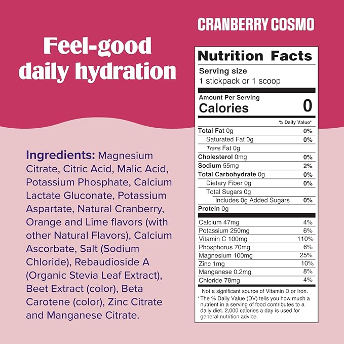 Ultima Replenisher Mocktini Electrolyte Drink Mix – Cranberry Cosmo, 90 Servings – Hydration Powder with 6 Electrolytes & Trace Minerals – Keto Friendly, Non-GMO & Sugar-Free Electrolyte Powder