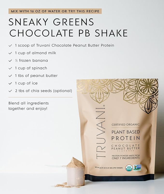 Truvani Vegan Pea Protein Powder | Chocolate Peanut Butter | 20g Organic Plant Based Protein | 20 Servings | Keto | Gluten & Dairy Free | Low Carb | No Added Sugar