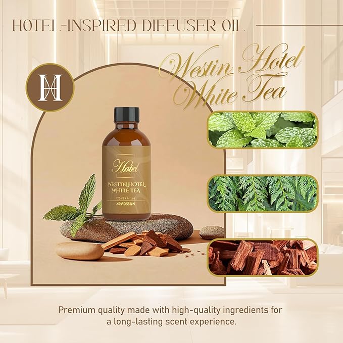 Hotel Diffuser Oil 4 Fl Oz (120ml) - Inspired by W Hotel White Tea Fragrance Oil, Hotel Scent Essential Oil for Diffuser and Crafting, Gift for Women & Men