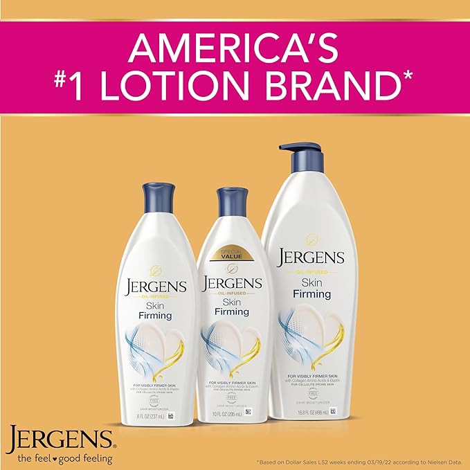 Jergens Skin Firming Lotion for Dry to Extra Dry Skin, Body Lotion with Collagen and Elastin Moisturizer, Tightening Cream for Body, Smoothes and Tones, Dermatologist Tested, 16.8 Oz (Pack of 3)
