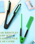 Chengu 2 Pcs Boar Bristles Double-Sided Brush and Flat Iron Comb for Hair Straightening, Styling, and Detangling Knotty Hair (Black, Green)