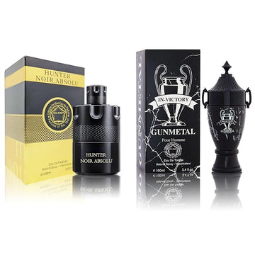 Men Cologne Set (3.4oz/100ml x 2PCS) Eau De Perfume Natural Spray Notes of Woody, Spicy, Citrus & Aromatic Long Lasting Fragrance for Daily Use (Hunter Noir&InvictGun)