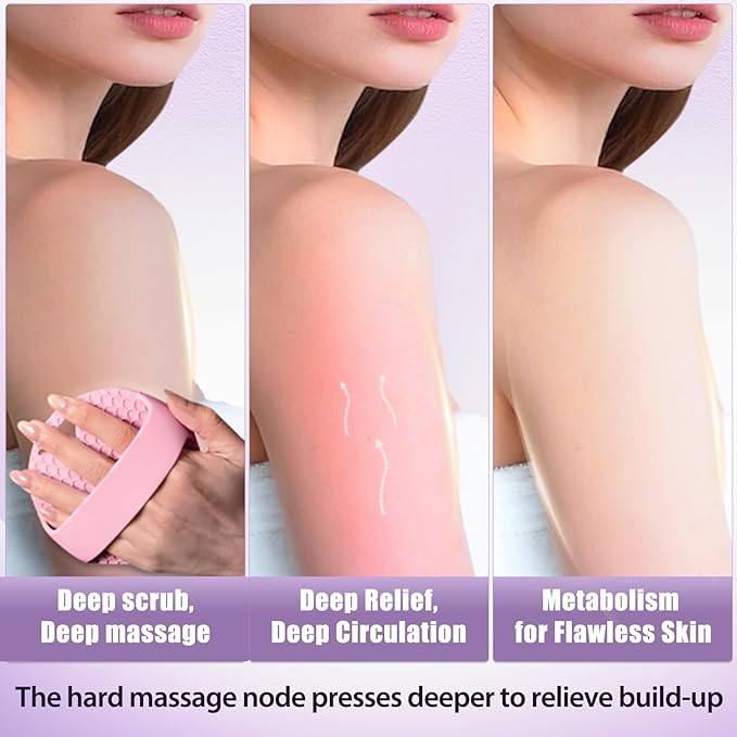 Lymphatic Drainage Silicone Body Scrubber for Shower - Exfoliating Silicone Loofah with Zinc Infused and Stiff Massage Nodes，for Improving Skin Health and Reduces Acne -Pink