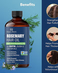 Botanic Hearth 100% Pure Rosemary Oil For Hair Growth | Infused with Biotin, Jojoba & Castor Oil | Hair Oil Repairs Dry Damaged Hair, Strengthening, Healthier - Hair Tonic, 2.0 fl oz