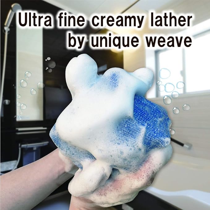 Terra Distribution Extra Rough, Exfoliating Washcloth [Made in Japan] Exfoliating Towel Special Texture Makes Fluffy Foam Lather, Back Scrubber, Dead Skin Cell Remover [Loofah for Women and Men] (BL)
