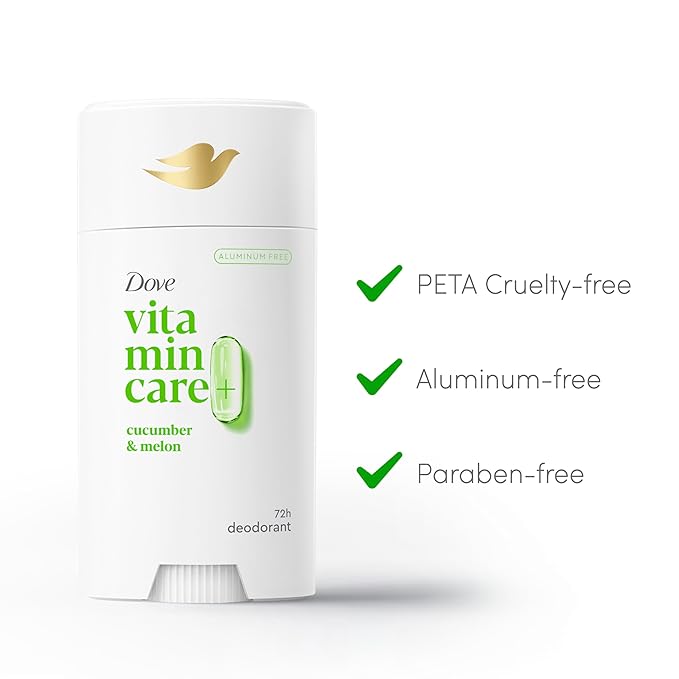 Dove VitaminCare+ Aluminum Free Deodorant Stick Cucumber & Melon for 72H Odor Protection Breathable Deodorant for Women 2.6 oz