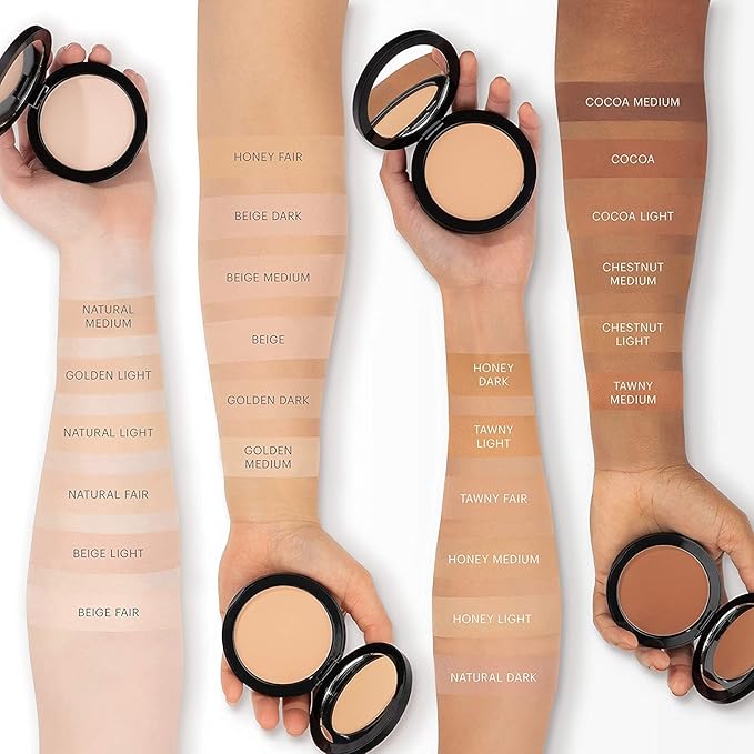 Glo Skin Beauty Pressed Base Powder Foundation Makeup (Beige Light) - Flawless Coverage for a Radiant Natural, Second-Skin Finish