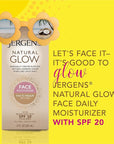 Jergens Natural Glow Face Moisturizer with SPF 20 Sunscreen, Fair to Medium Skin, Oil Free, UVA/UVB Protection - 2 oz