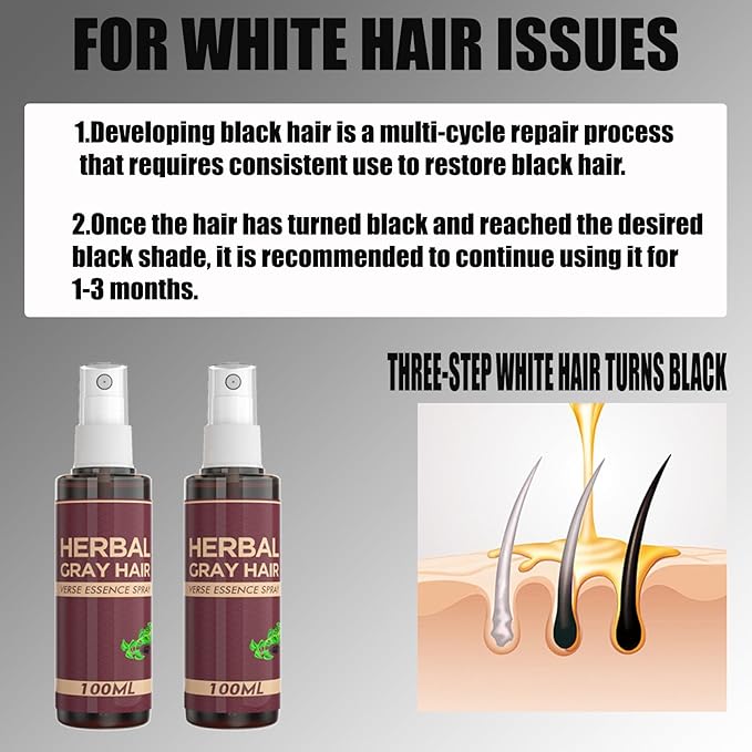 Herbal Gray Hair Spray, Gray Hair Verse Hair Darkening Conditioner Spray, Reverse Grey Hair Coloring Essence for 4 Weeks Gradual Results, 100ML