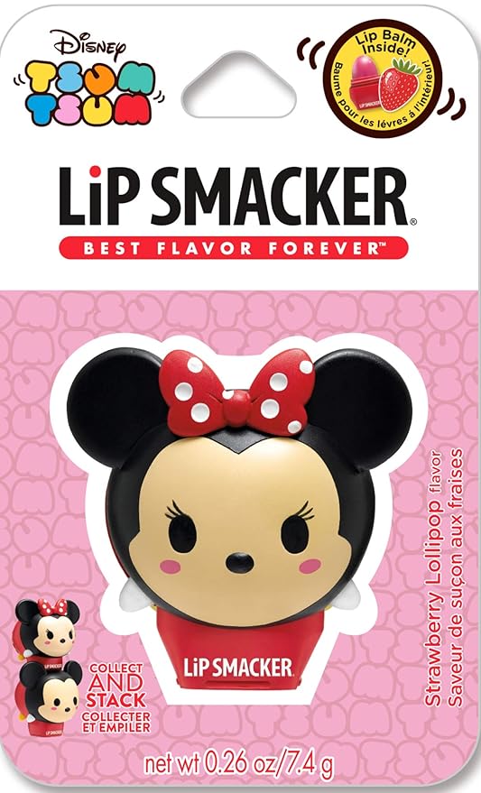 Lip Smacker Disney Minnie Mouse Tsum Tsum Flavored Lip Balm, Minnie Strawberry Lollipop, Clear, For Kids