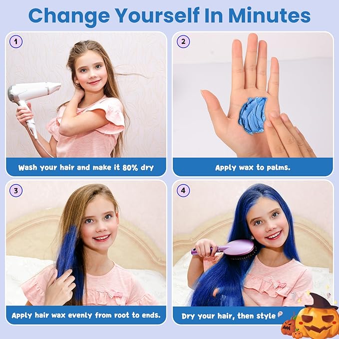 Temporary Blue Hair Color Wax for Kids, Women Men Colored Hair Styling Mud, Washable Style Dye for Girls Boys Teens, DIY Instant Hair Coloring Gel Cream for Cosplay Halloween Children's Day