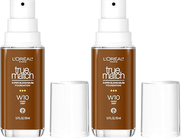 L’Oréal Paris True Match Super-Blendable Foundation, Medium Coverage Liquid Foundation Makeup with SPF 17, W10, Deep, 1 Fl Oz (Pack of 2)