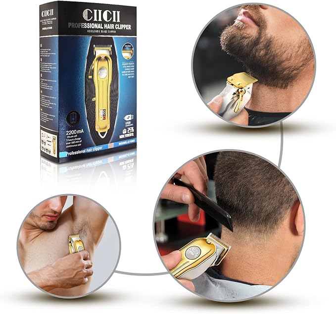 CIICII Hair Clippers for Men Professional, Cordless Barber Clippers for Hair Cutting (12Pcs Rechargeable USB Adjustable LCD Display Hair Beard Grooming Trimming Haircut Kit) for DIY Home Barber Salon