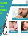 Facial Hair Small Grooming Scissors For Men Women - Eyebrow, Nose Hair, Mustache, Beard, Eyelashes, Ear Trimming Kit - Curved and Rounded Safety Tip Clippers For Hair Cutting 2PCS With Cover Black