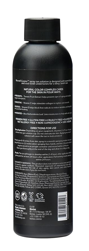 Norvell Spray Tan Solution Cosmo 8 fl oz – Professional Sunless Tanning Formula With a Blend of Warm Brown & Cool Violet Brown Undertones, Long Lasting Handheld Self Tanning Spray
