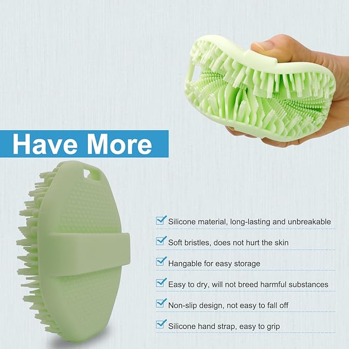 Silicone Body Scrubber, Exfoliating Shower Scrubber, Non-Slip Handle for Easy Cleaning, Travel Friendly (Green)