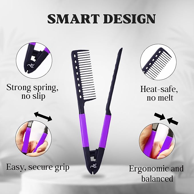 Herstyler Hair Straightening Comb - Straightener Comb for Flat Iron - Makes Styling Easy - Get Straight Hair in Minutes (Purple)