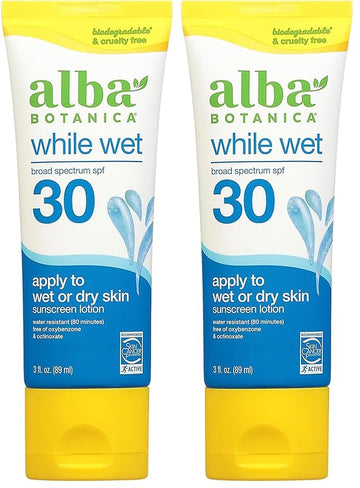 Alba Botanica, Sunscreen Lotion While Wet SPF 30, 3 Fl Oz (Pack of 2)