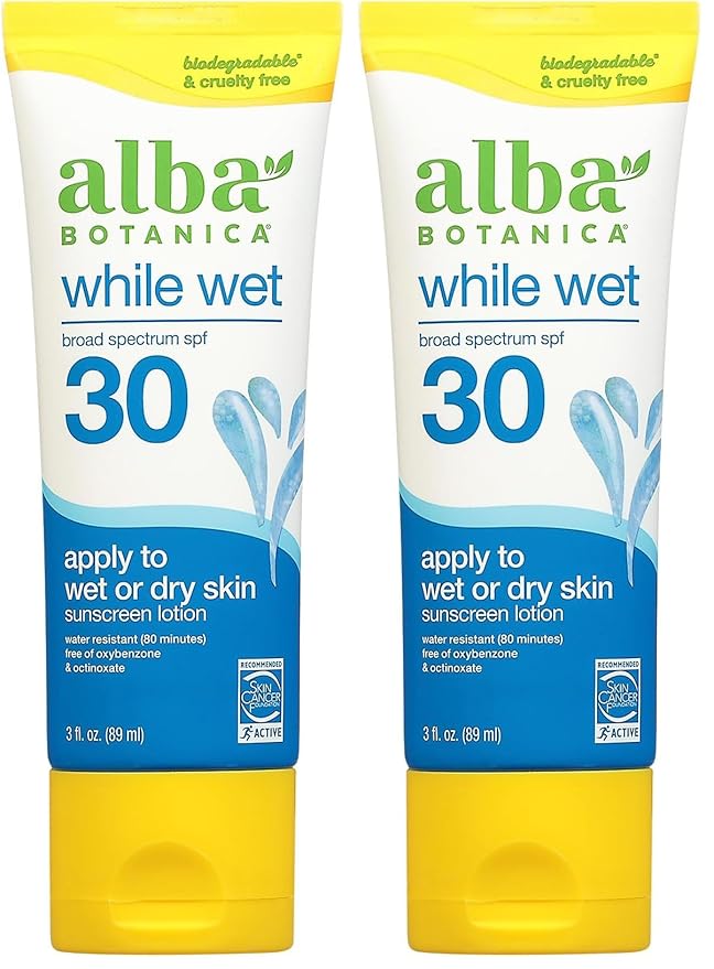 Alba Botanica, Sunscreen Lotion While Wet SPF 30, 3 Fl Oz (Pack of 2)