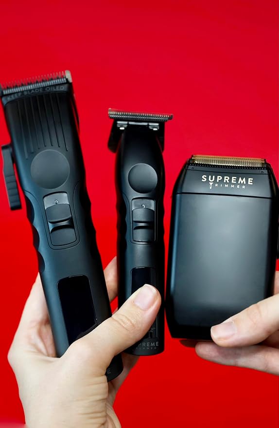 Supreme Trimmer 3-in-1 Barber Bundle | 2Spee Clipper, 2Spee Trimmer & Crunch Foil Shaver | Professional Beard Trimmer Men’s Hair Clipper Kit | (Black)