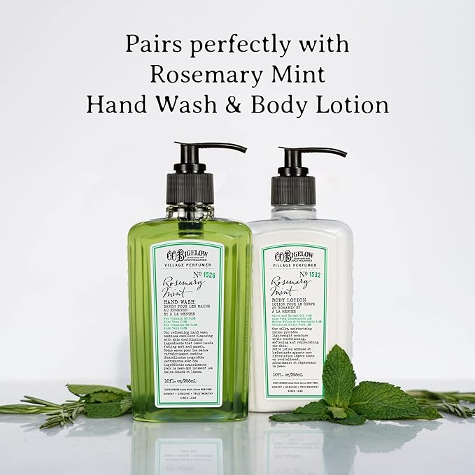 C.O. Bigelow Rosemary Mint Body Cleanser, Village Perfumer Moisturizing Body Wash for Men and Women with Aloe Vera, Sodium PCA, and Glycerin, 10 fl oz
