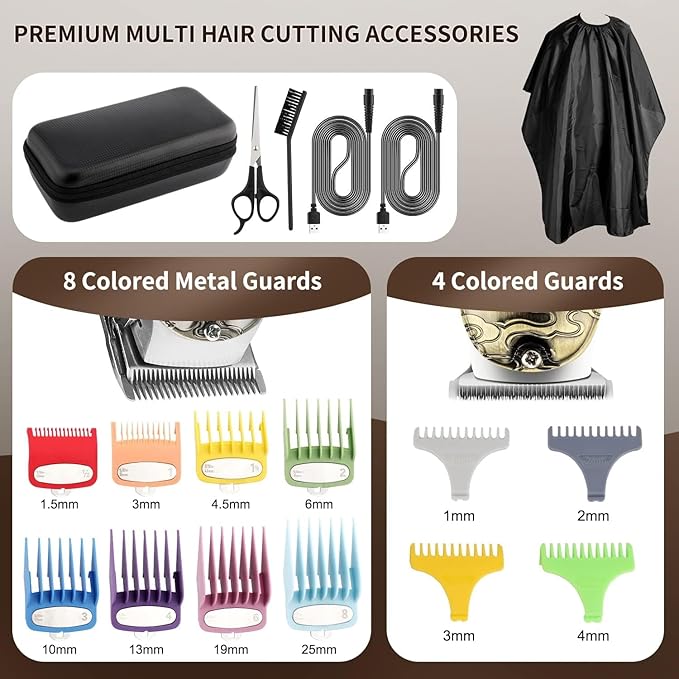 Suttik Professional Barber Hair Clippers and Trimmers Set, Cordless Barber Kit Hair Cutting Kit with Travel Case Barber Clippers Set Professioal Mens Grooming Kit