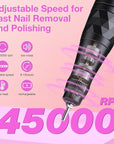 Electric Nail Files, 45000 RPM Professional Nail Drill for Acrylic Nails Gel, Adjustable Speed E File for Nails, Cordless Rechargeable Nail Drill Kit for Manicure Salon Home