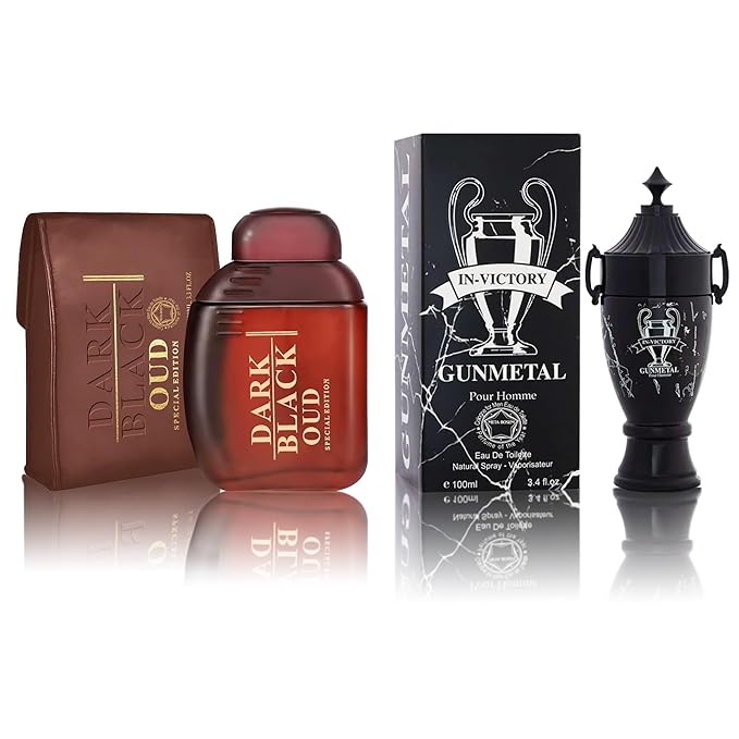 Men Cologne Set (3.4oz/100ml x 2PCS) Eau De Perfume Natural Spray Notes of Woody, Spicy, Citrus & Aromatic Long Lasting Fragrance for Daily Use (InvictGun&DarkBaOUD)