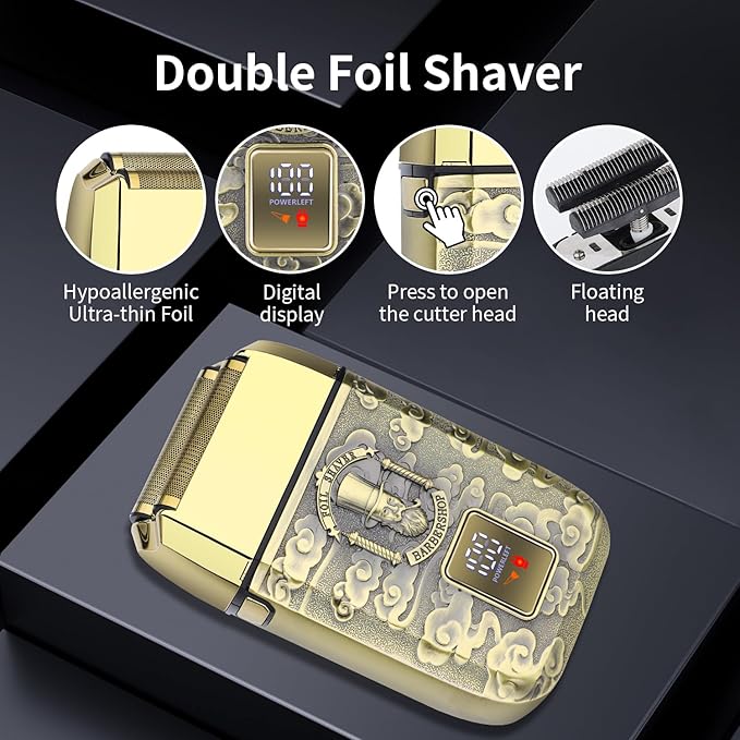Professional Hair Clipper Set for Men, Rechargeable Cordless Clippers and Trimmers Set, Electric Foil Shavers and Beard Trimmers, Hair Cutting Tools with LED Display, Gifts for Men