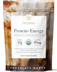 Truvani Protein + Energy Drink Mix with 87mg Caffeine | Chocolate Mocha | 12g Organic Plant Based Protein | 20 Servings | USDA Organic Coffee Powder & Adaptogens | Gluten & Dairy Free | Vegan