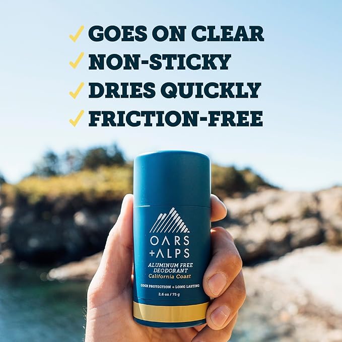 Oars + Alps Deodorant for Men & Women, Aluminum Free Deodorant for Men, Dermatologist Tested, Clean Ingredients, Vegan, Long Lasting, Odor Protection, California Coast, 3pk, 2.6oz