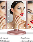deweisn Dresser Mount Tri-Fold Lighted Vanity Mirror with 21 LED Lights, Touch Screen and 3X/2X/1X Magnification, Two Power Supply Modes Make Up Mirror,Travel Mirror