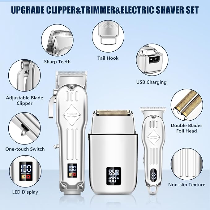 SUNNOW Hair Clippers Professional Cordless for Men, Electric Foil Shavers Razor & Beard Hair Trimmer Kit, Rechargeable Hair Cut Machines Fade Clippers Set, 3 in1 Beard Trimming Kit for Home, Barber