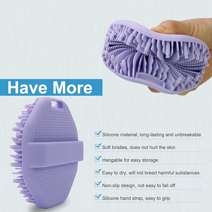 Silicone Body Scrubber，Exfoliating Body Scrubbers for use in Shower,Silicone Body Brush for Showering and Anti-Slippery Handles for All Skin Types (Purple)