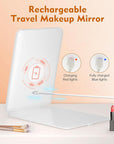 FUNTOUCH Rechargeable Travel Makeup Mirror with Lights and 10X Magnifying Mirrors, Portable Lighted Vanity Mirror with 80 Led,2000mAh Battery,3 Color Lighting,Touch Dimming,Tabletop Light up Mirror
