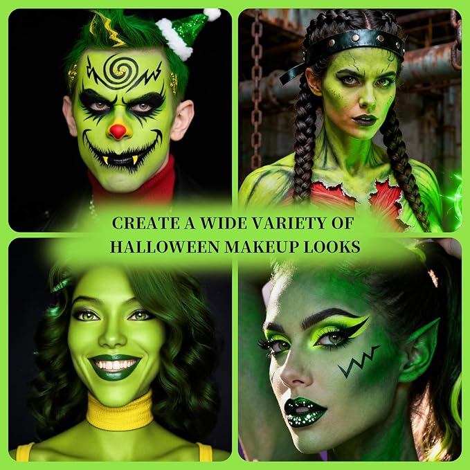 Ogre Green 2 Face Body Painting Stick, Professional Green Full-coverage Cream Face Paint for Hunting Camo Halloween SFX Witch Shrek Cosplay Makeup, Washable Body Paint for Adult Carnival