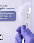 10R Blades Dermaplaning Kit Containing 10r Blades Scalpels Pack of 100 with Scalpel Handle #3 + 10R Scalpel Blade Remover Box + Hemostat by Mymed