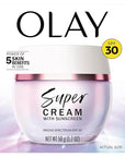 Olay Super Cream with Sunscreen SPF 30, 1.7 oz, Ultra Lightweight Face Moisturizer - Vitamin C & E, Hyaluronic Acid, Niacinamide, Collagen Peptide - Hydrate, Smooth, Brighten, Firm, and Protect