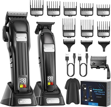 Professional Hair Clippers Set for Men - Afloia Premium Haircut Clipper&Trimmer Kit with High Torque Brushless Motor & DLC Coated Detachable Blade& Charging Stand, Gifts for Men Husband Dad