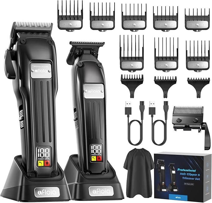Professional Hair Clippers Set for Men - Afloia Premium Haircut Clipper&Trimmer Kit with High Torque Brushless Motor & DLC Coated Detachable Blade& Charging Stand, Gifts for Men Husband Dad