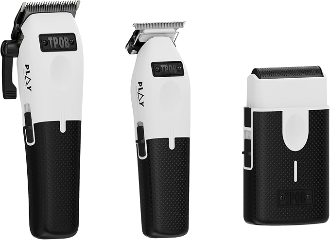 TPOB Play Barber Hair Clippers for Men 7500 RPM with Rubber Grips (White 3 Set)