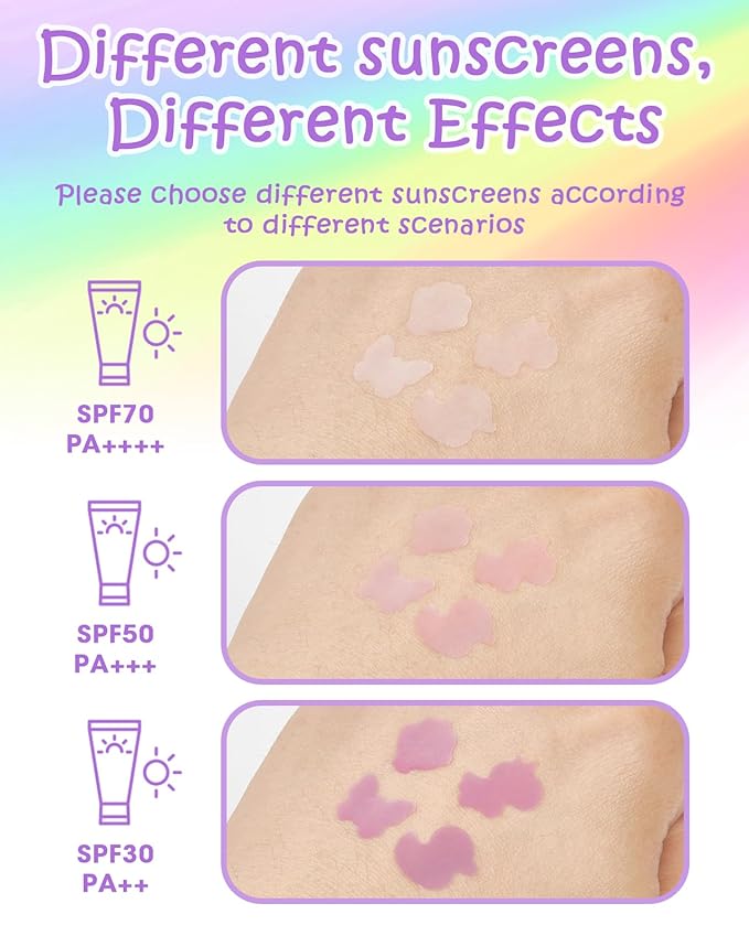 UV Stickers for Sunscreen - 40 Count UV Detection Stickers, Know When to re-Apply Sunscreen, Safe for Kids Age 3+, 4 Pattern Types for Girls & Boys