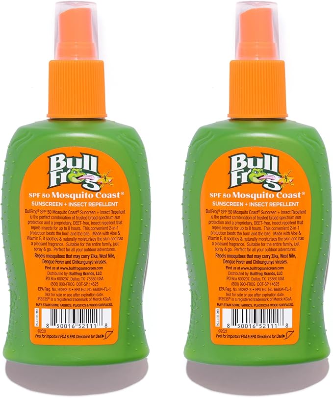 Bullfrog Mosquito Coast Bug Spray Insect Repellent + Sunscreen SPF 50, Pump Spray, 4.7 Fl oz 2 pack