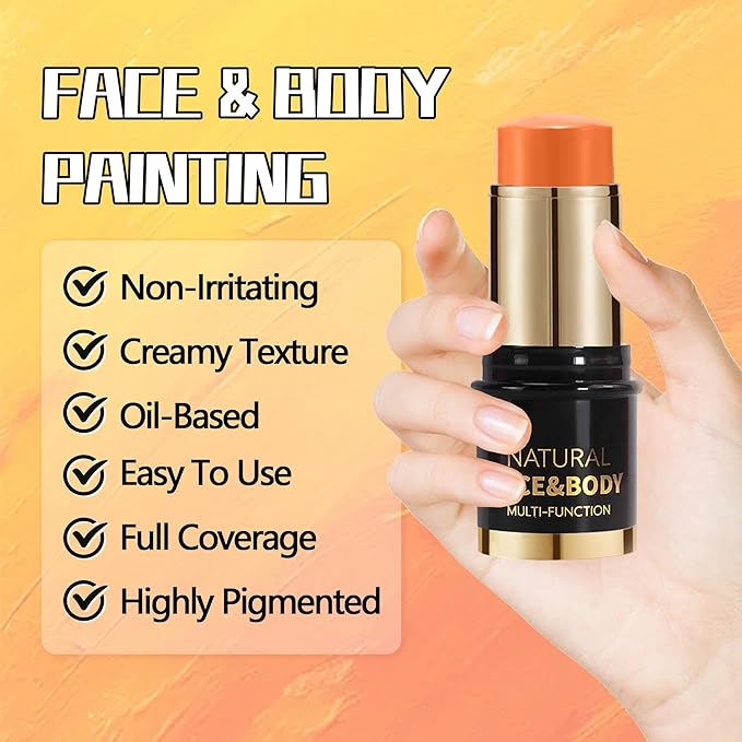 Matte Black Face Body Paint Stick, Colored Professional Full-Coverage Oil-Based Cream Face Body Painting Stick, Eye Black Sticks for Halloween Cosplay Christmas Party, Foundation Makeup for Adults-12