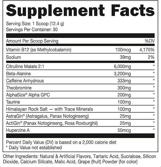 Bucked Up - Woke - HIGH STIM Pre Workout - Best Tasting - Focus Nootropic, Pump, Strength and Growth, 30 Servings (Grape)