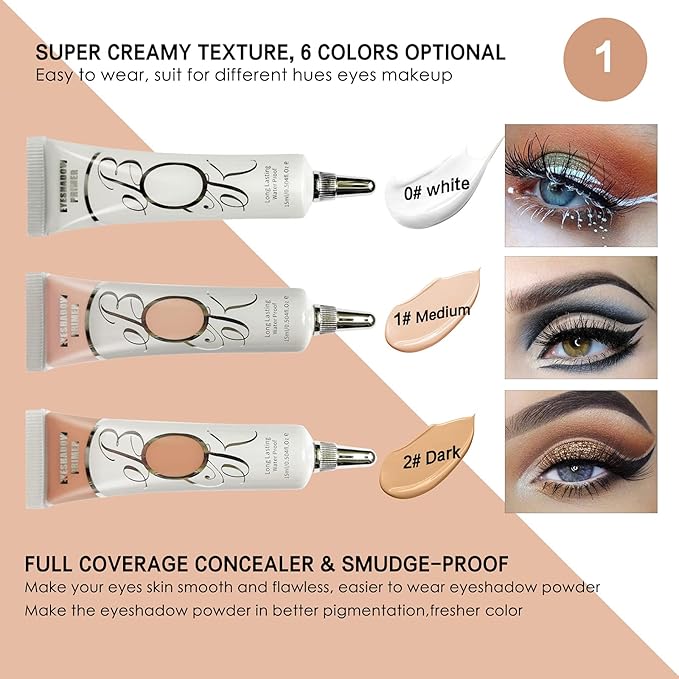 2 Pack Matte Eyeshadow Primer for Oily Lids Black Eyeshadow No Crease Eye Primer Makeup Eyeshadow Base Waterproof & Smudge-proof & Long Lasting Cream Liquid Eye-shadow for All Shadows (Set C)