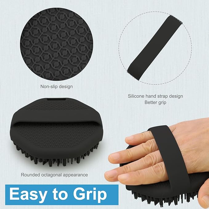 Silicone Body Scrubber, Body Wash Scrubber, Shower Scrubber for Body, Non-Slip Handle for Easy Cleaning, Travel Friendly (Black)