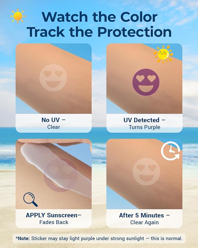 80 Pack UV Detection Stickers for Sunscreen Smile Pattern - Sun Protection Stickers for Kids Adults -Waterproof Sunscreen Dots UV Sunblock Detection Patches SPF Sensing Spots for Reapplying Reminder